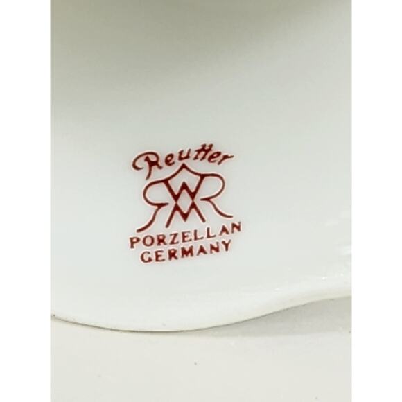 Reutter Bell White Porcelain 5 1/2" Blue Trim Orange Floral Design 20s Germany - Picture 10 of 12